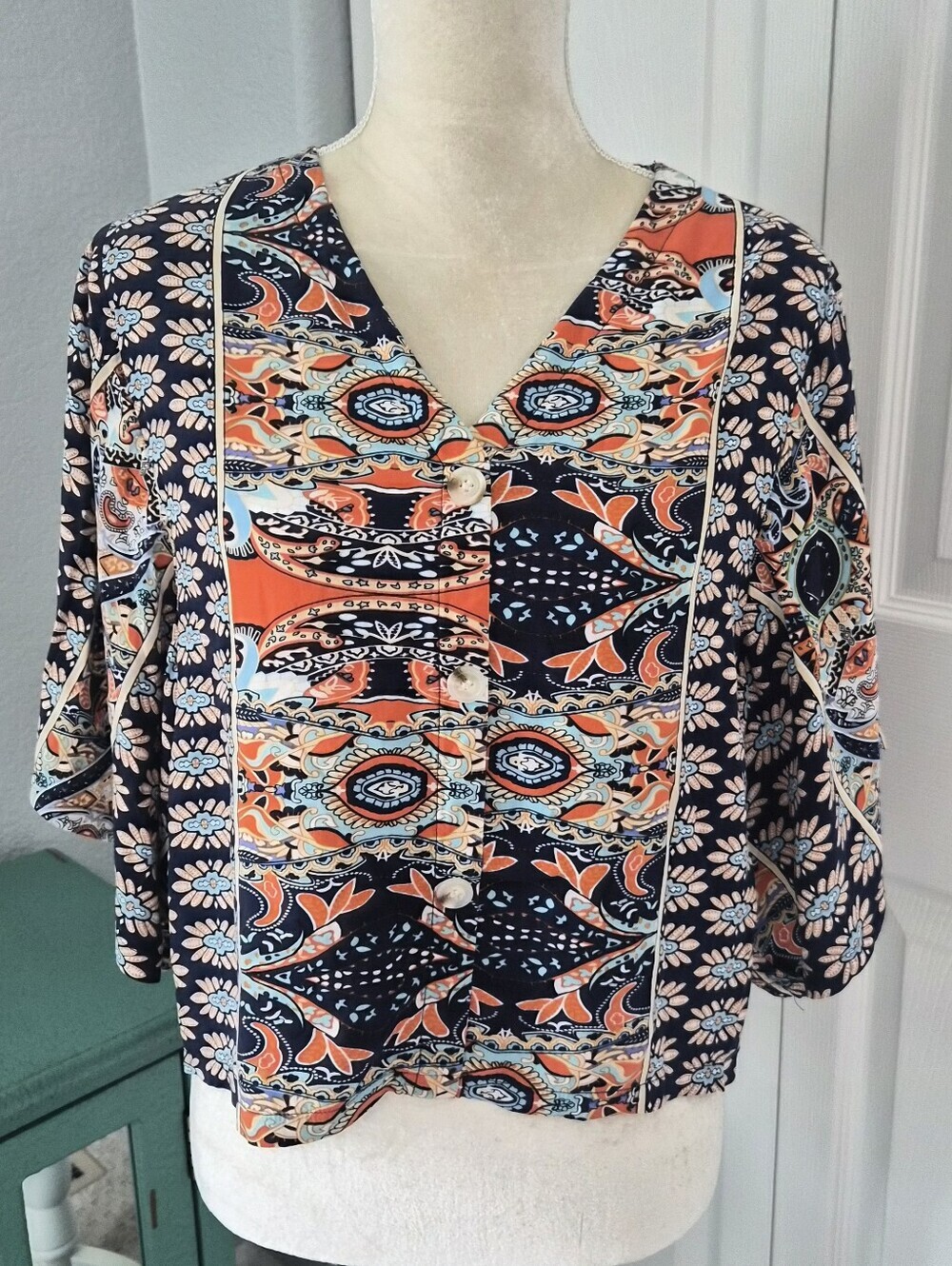 Boho Paisley Floral Kimono Sleeve Top Festival Peasant Blouse Size 4